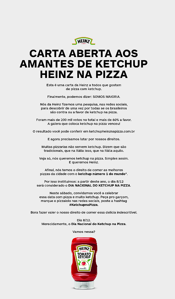 Carta feita pela Heinz em Campanha (Divulgação)