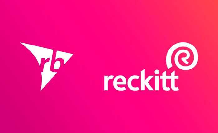 À esquerda, logo antiga da RB; à direita, Reckitt, nova identidade visual da comapanhia (Divulgação)